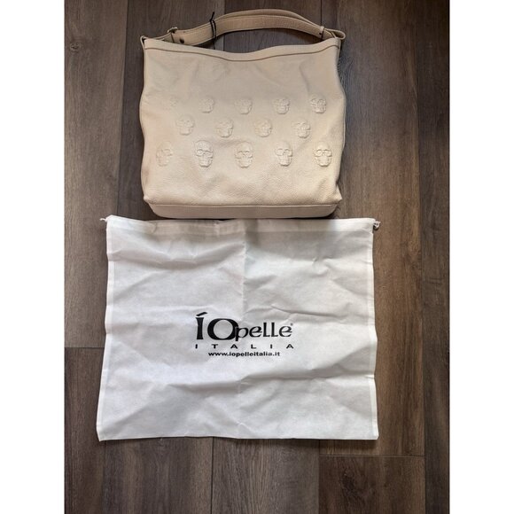NWT IO PELLE Italia 3D Embossed Skull Hobo Leather Shoulder Bag Cream Latte - Picture 1 of 16